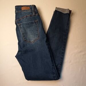 YMI Jeans Size 2/3 Ankle High Rise Skinny Dark Wash Cuffed Hem Classic Stretch